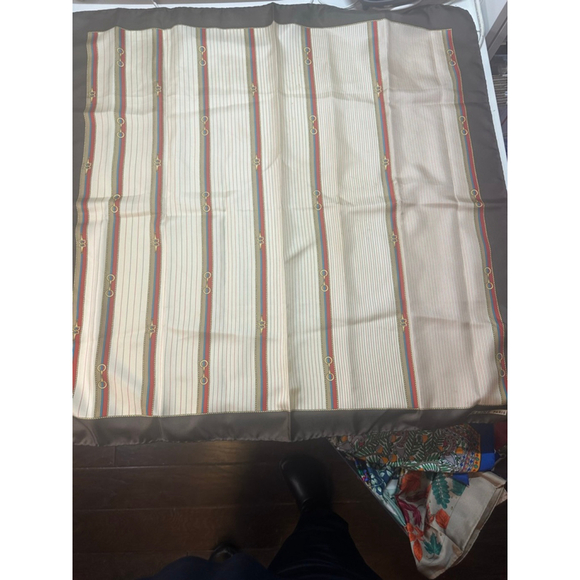 Celine Accessories - Women's Celine Brown Beige Striped Horsebit Silk Scarf One Size